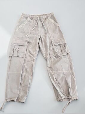 Zara Cargo Jogger Pants Women's Size 12 Taupe Drawstring Utility